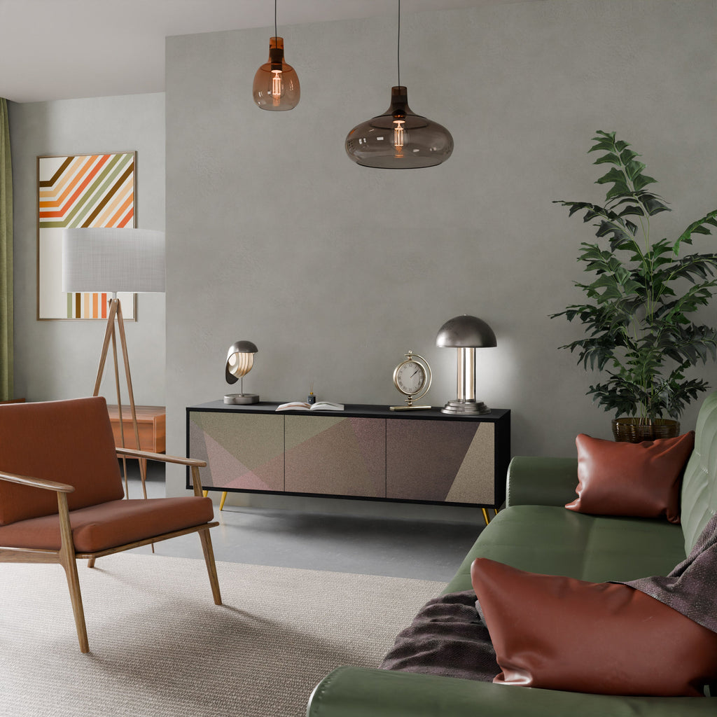 Meuble TV 3 portes BEIGE GEOMETRY, finition noire