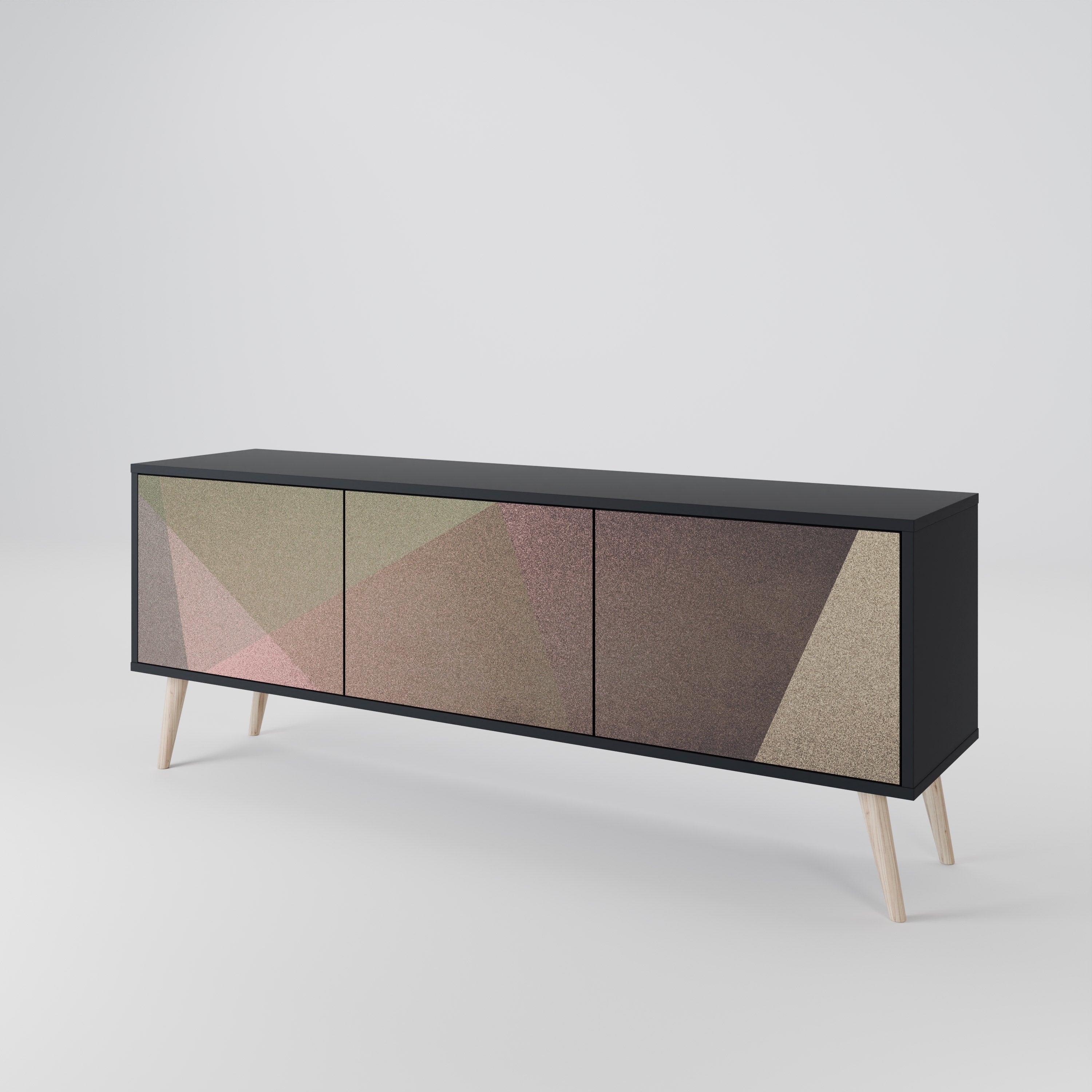 Meuble TV 3 portes BEIGE GEOMETRY, finition noire