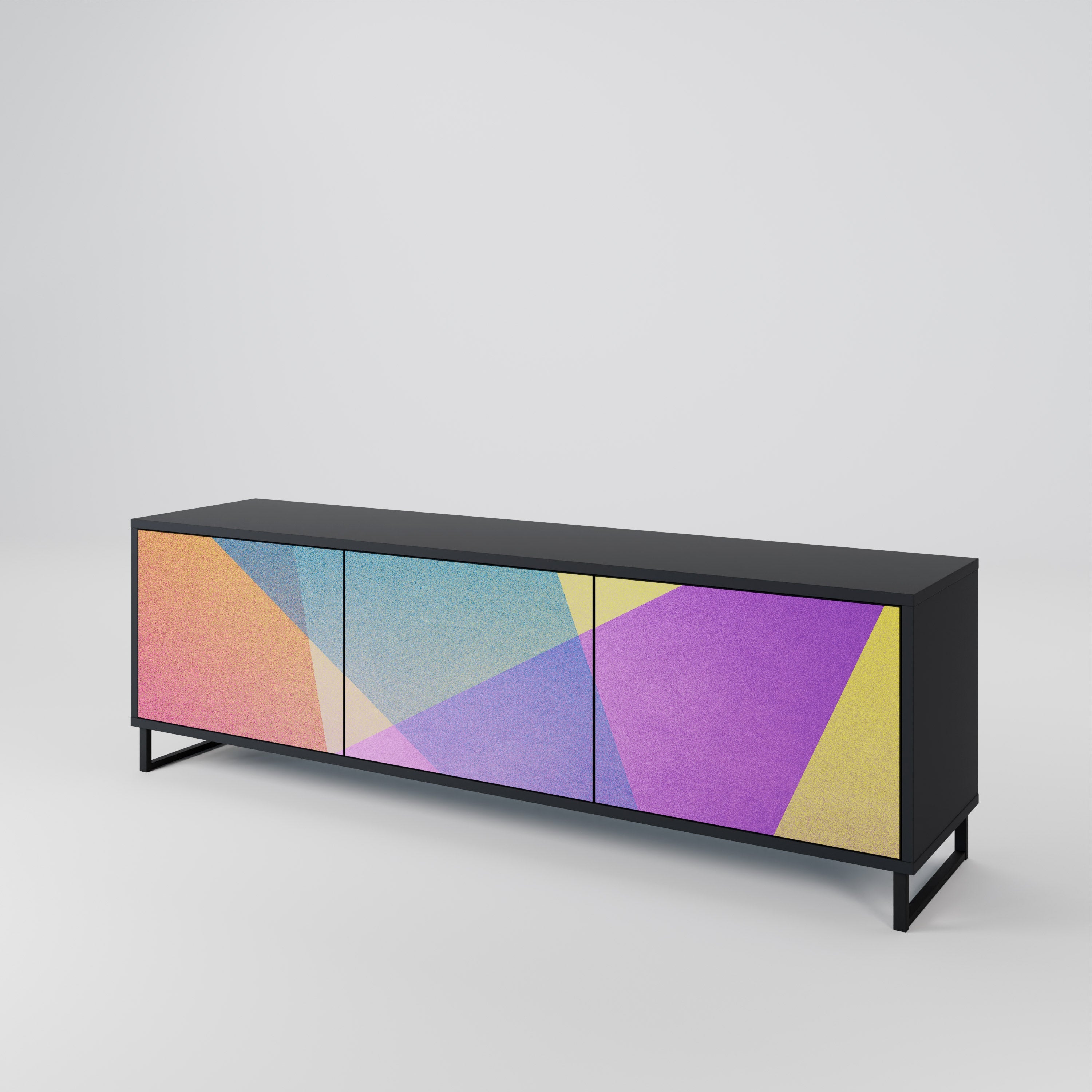 Meuble TV 3 portes BRIGHT GEOMETRY en finition noire