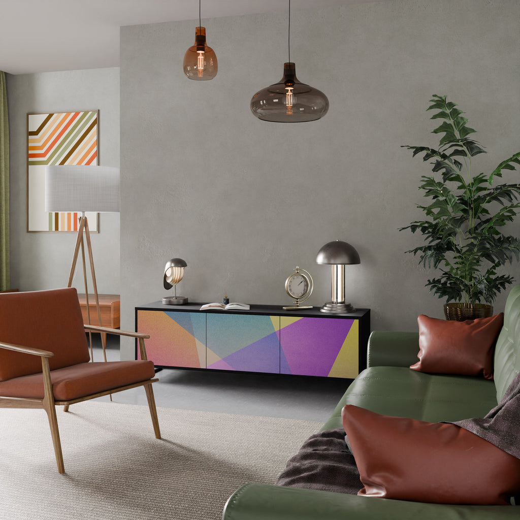 Meuble TV 3 portes BRIGHT GEOMETRY en finition noire