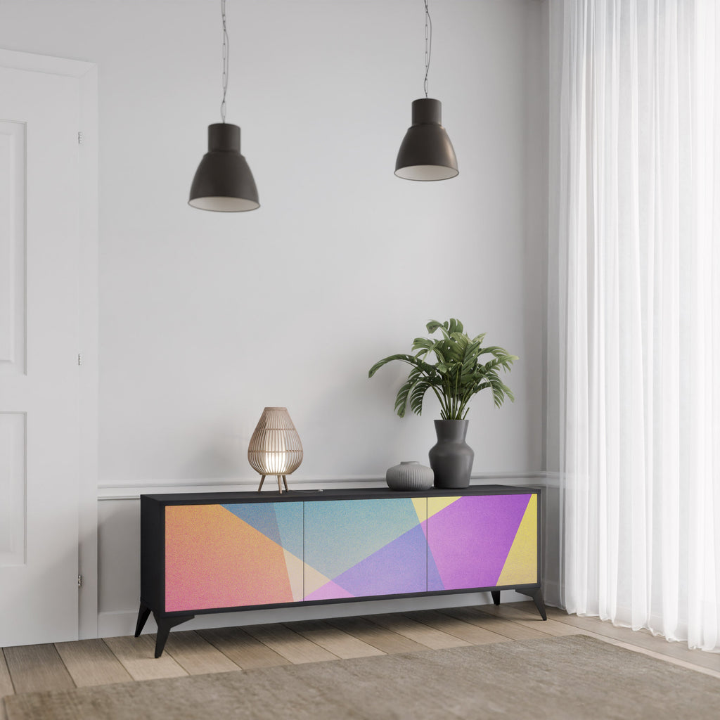 Meuble TV 3 portes BRIGHT GEOMETRY en finition noire