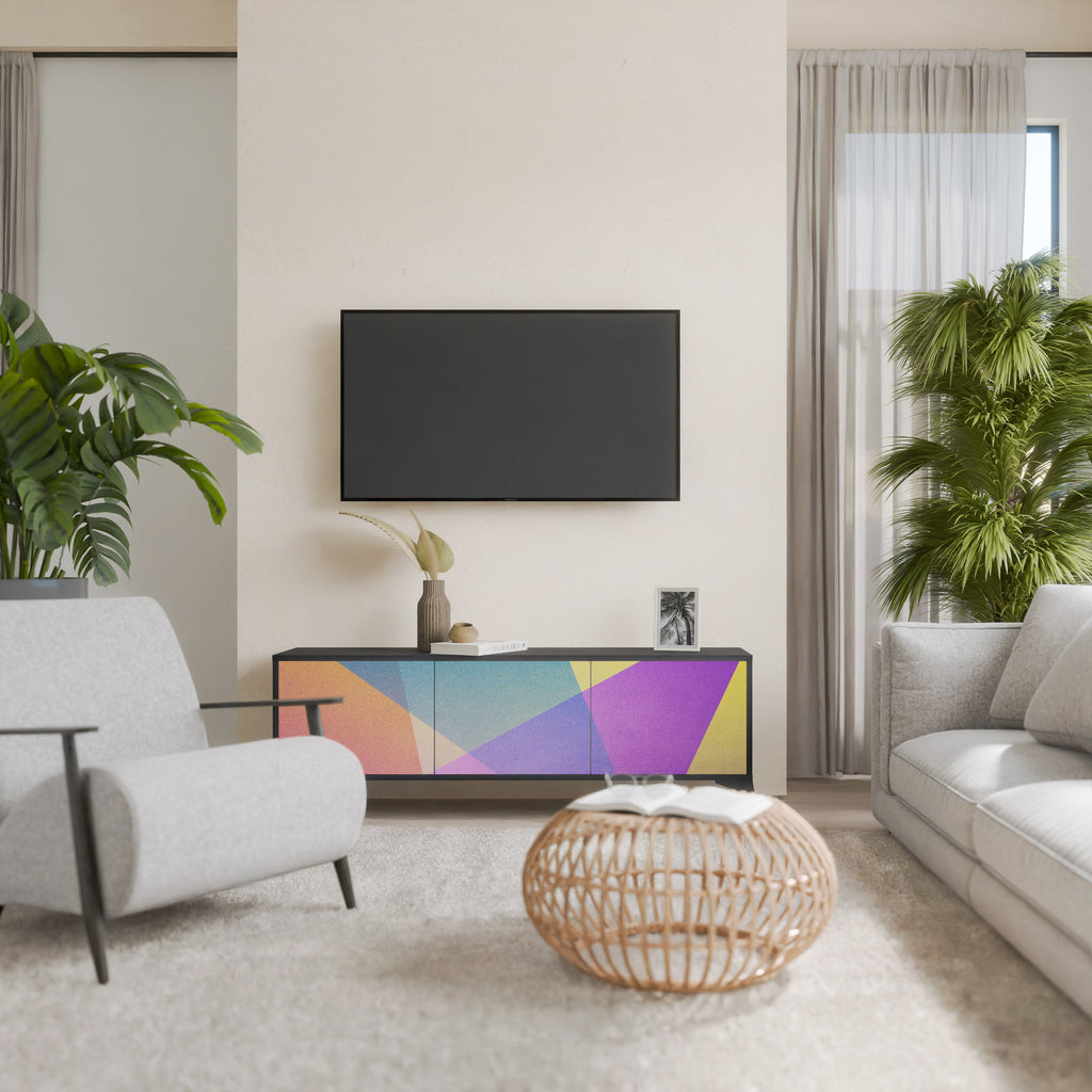 Meuble TV 3 portes BRIGHT GEOMETRY en finition noire