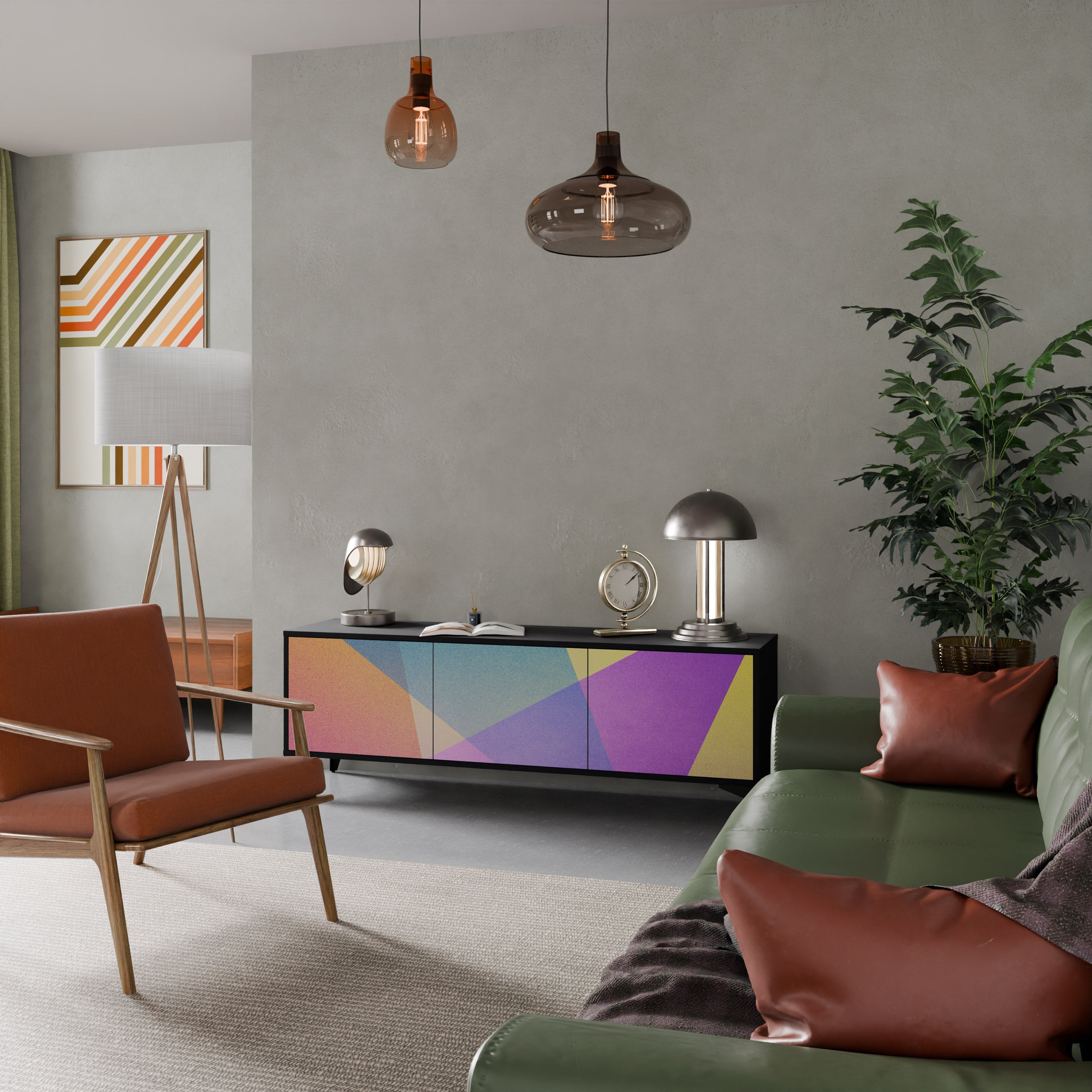 Meuble TV 3 portes BRIGHT GEOMETRY en finition noire