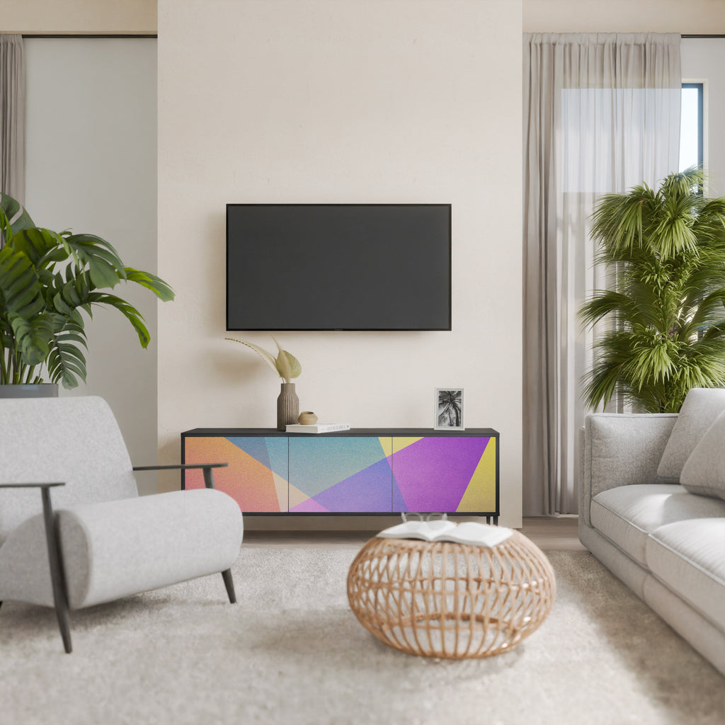 Meuble TV 3 portes BRIGHT GEOMETRY en finition noire