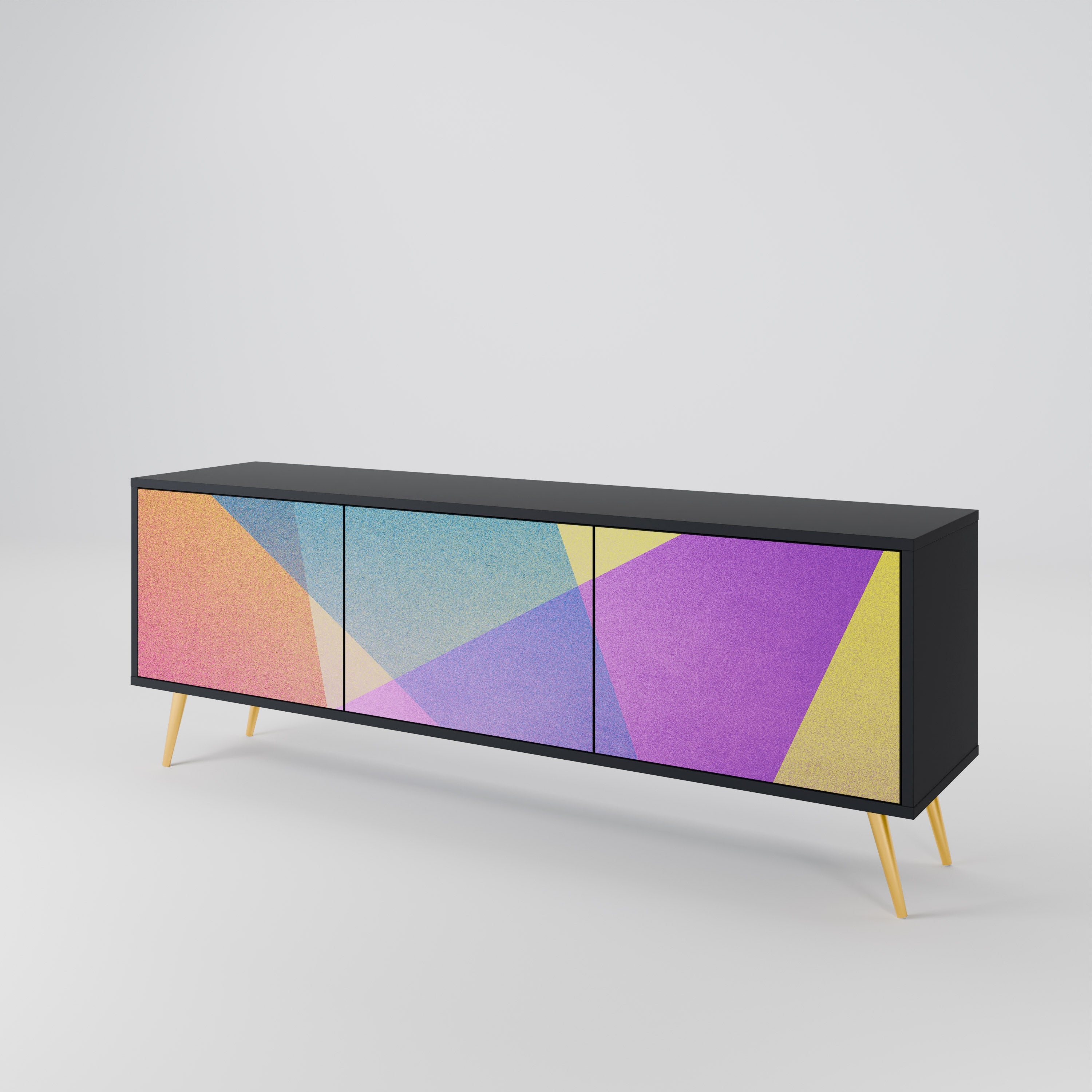 Meuble TV 3 portes BRIGHT GEOMETRY en finition noire