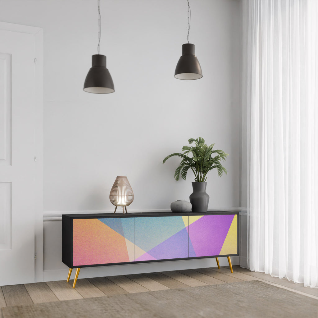 Meuble TV 3 portes BRIGHT GEOMETRY en finition noire