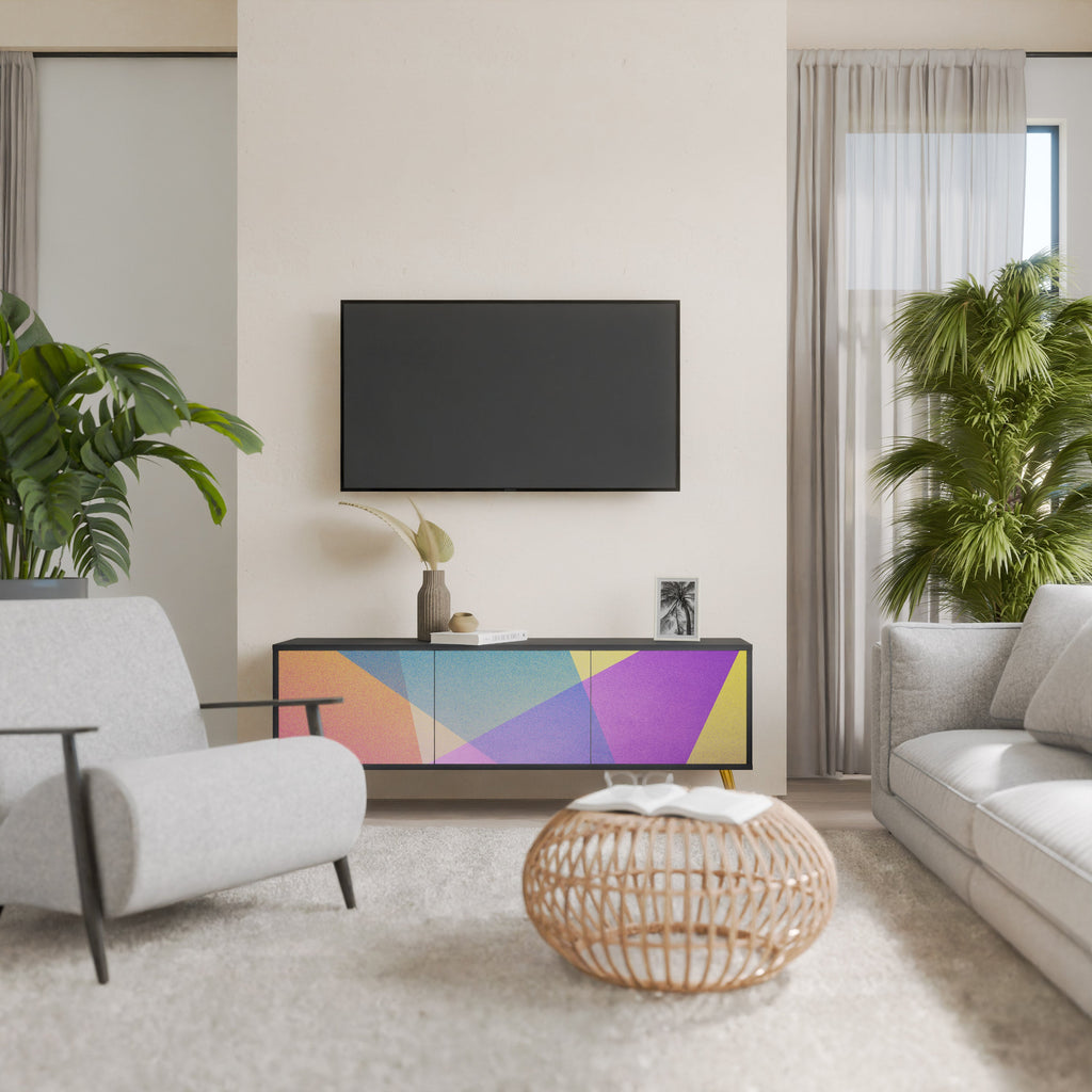 Meuble TV 3 portes BRIGHT GEOMETRY en finition noire