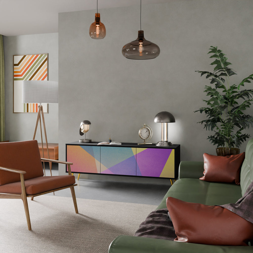 Meuble TV 3 portes BRIGHT GEOMETRY en finition noire