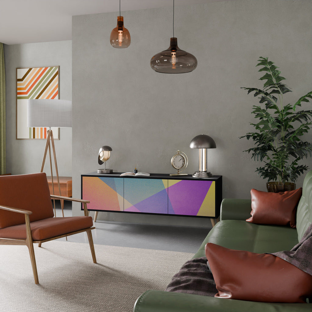 Meuble TV 3 portes BRIGHT GEOMETRY en finition noire