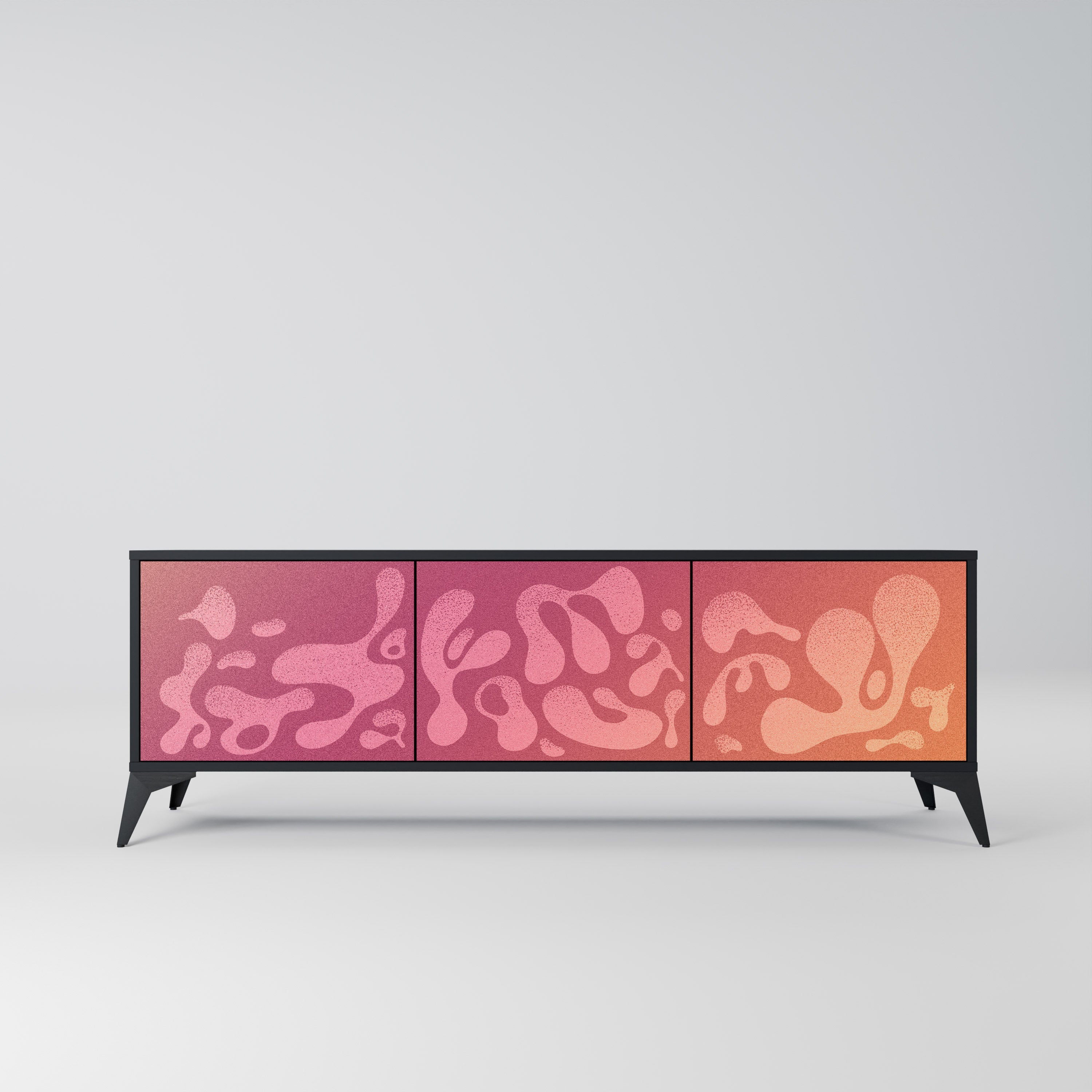 Meuble TV 3 portes IRREGULAR PINK, finition noire