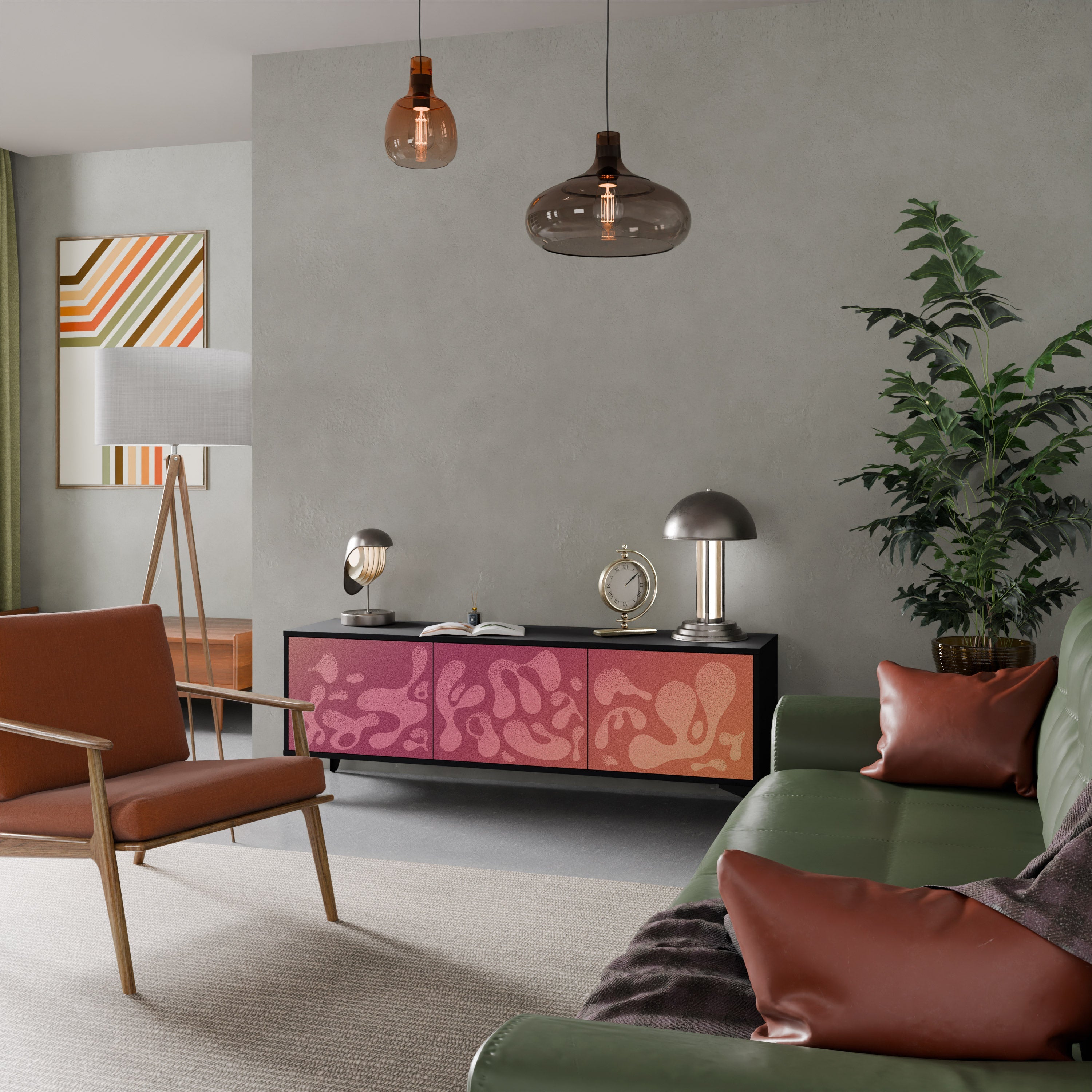 Meuble TV 3 portes IRREGULAR PINK, finition noire