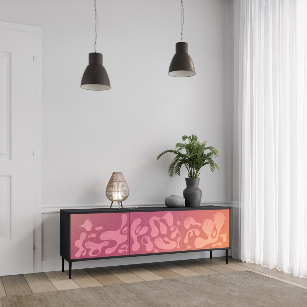 Meuble TV 3 portes IRREGULAR PINK, finition noire