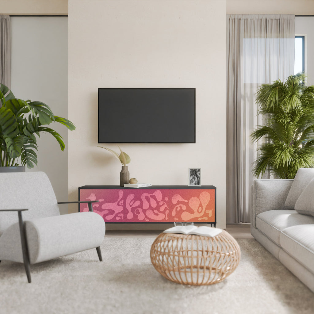 Meuble TV 3 portes IRREGULAR PINK, finition noire