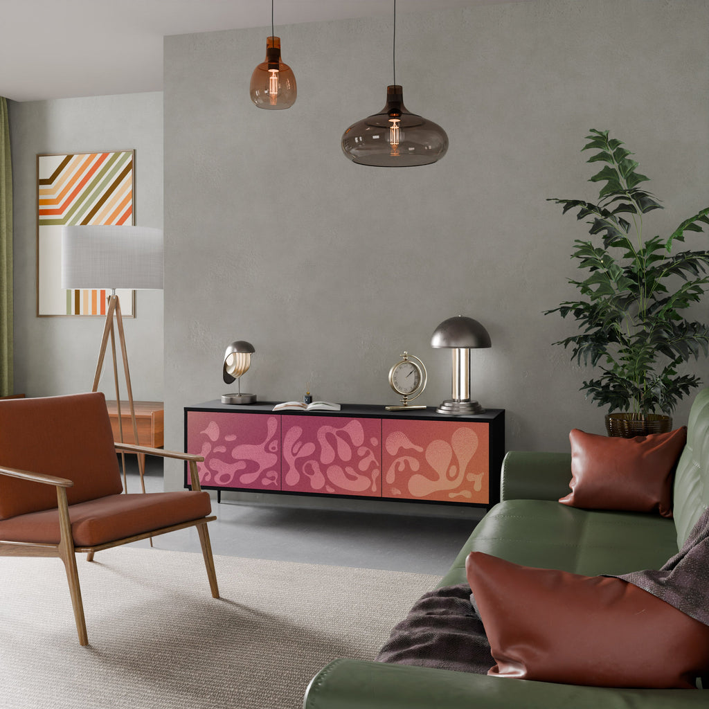 Meuble TV 3 portes IRREGULAR PINK, finition noire