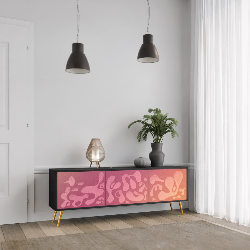 Meuble TV 3 portes IRREGULAR PINK, finition noire