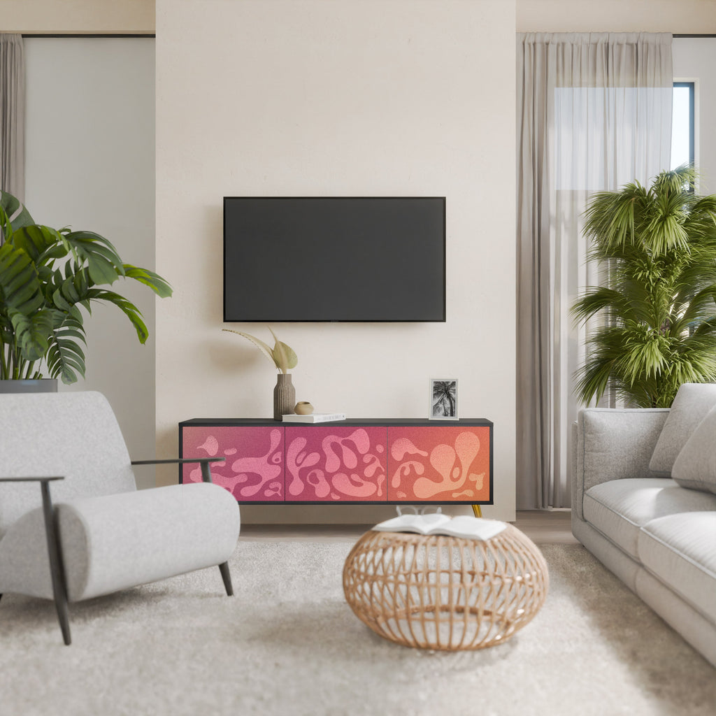 Meuble TV 3 portes IRREGULAR PINK, finition noire