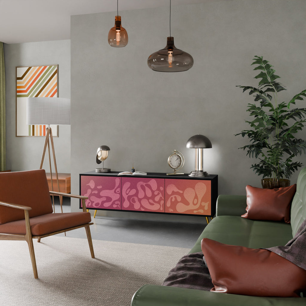 Meuble TV 3 portes IRREGULAR PINK, finition noire