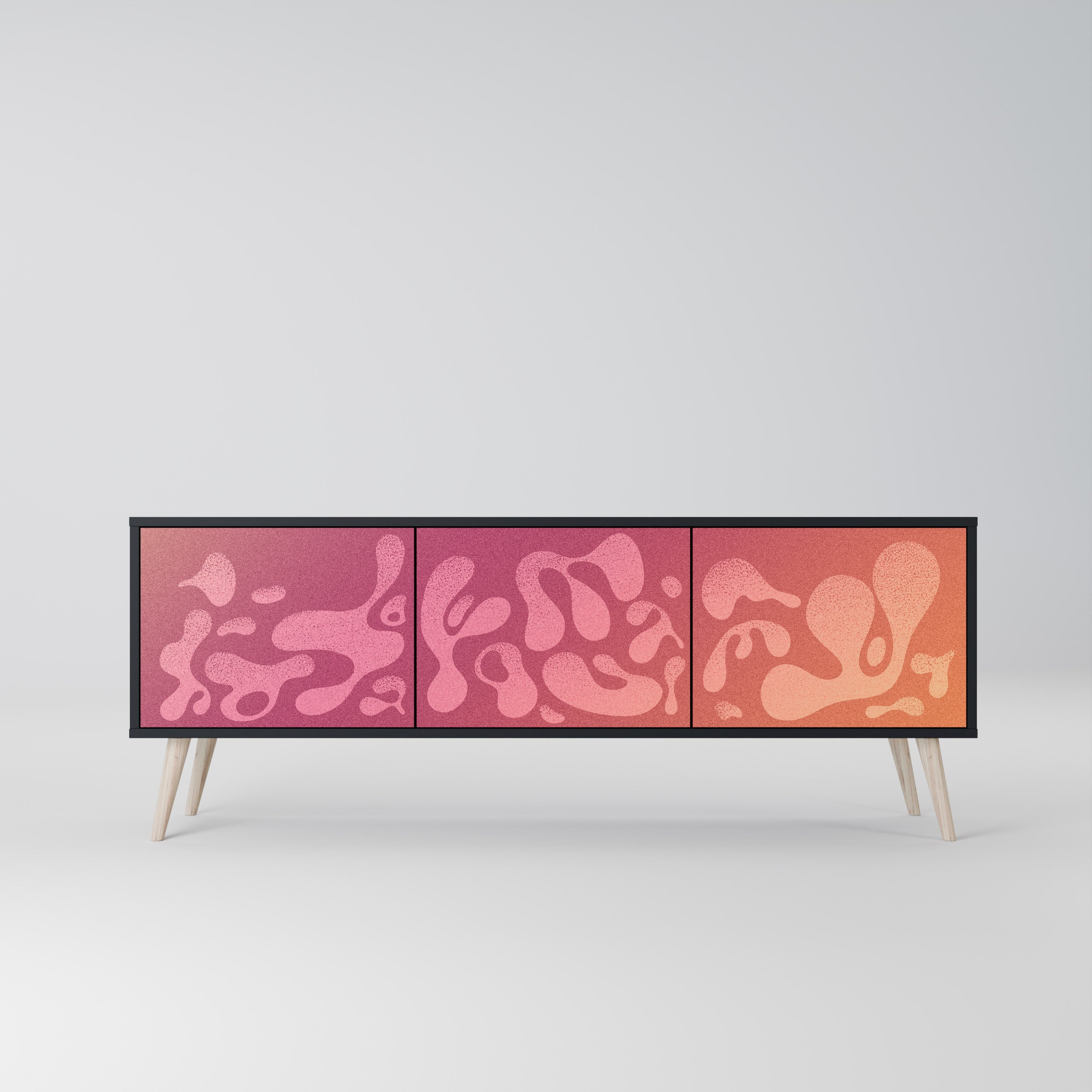 Meuble TV 3 portes IRREGULAR PINK, finition noire