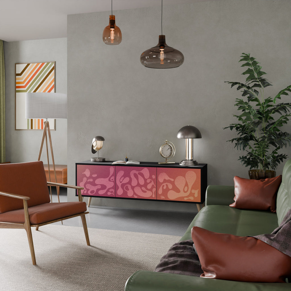 Meuble TV 3 portes IRREGULAR PINK, finition noire