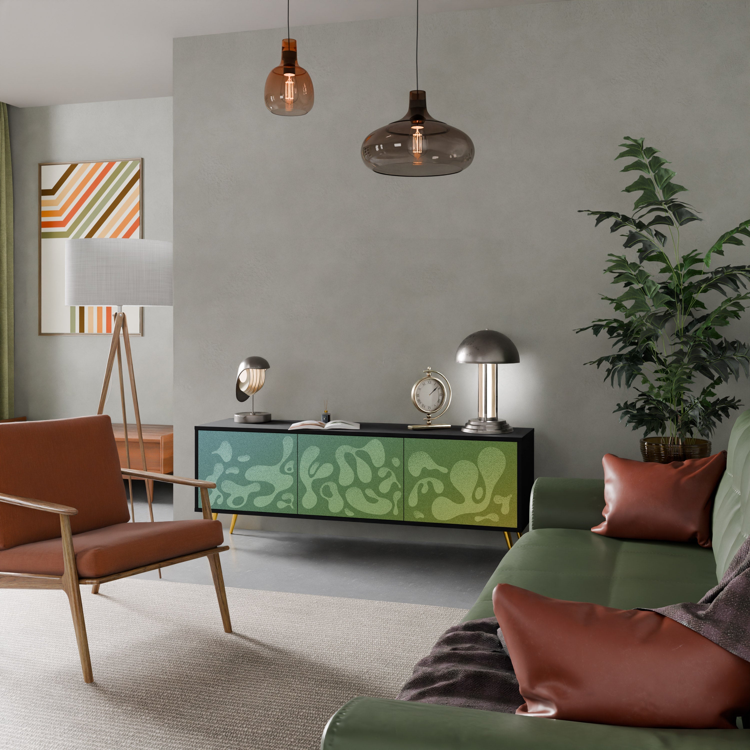 Meuble TV 3 portes IRREGULAR BLUE en finition noire