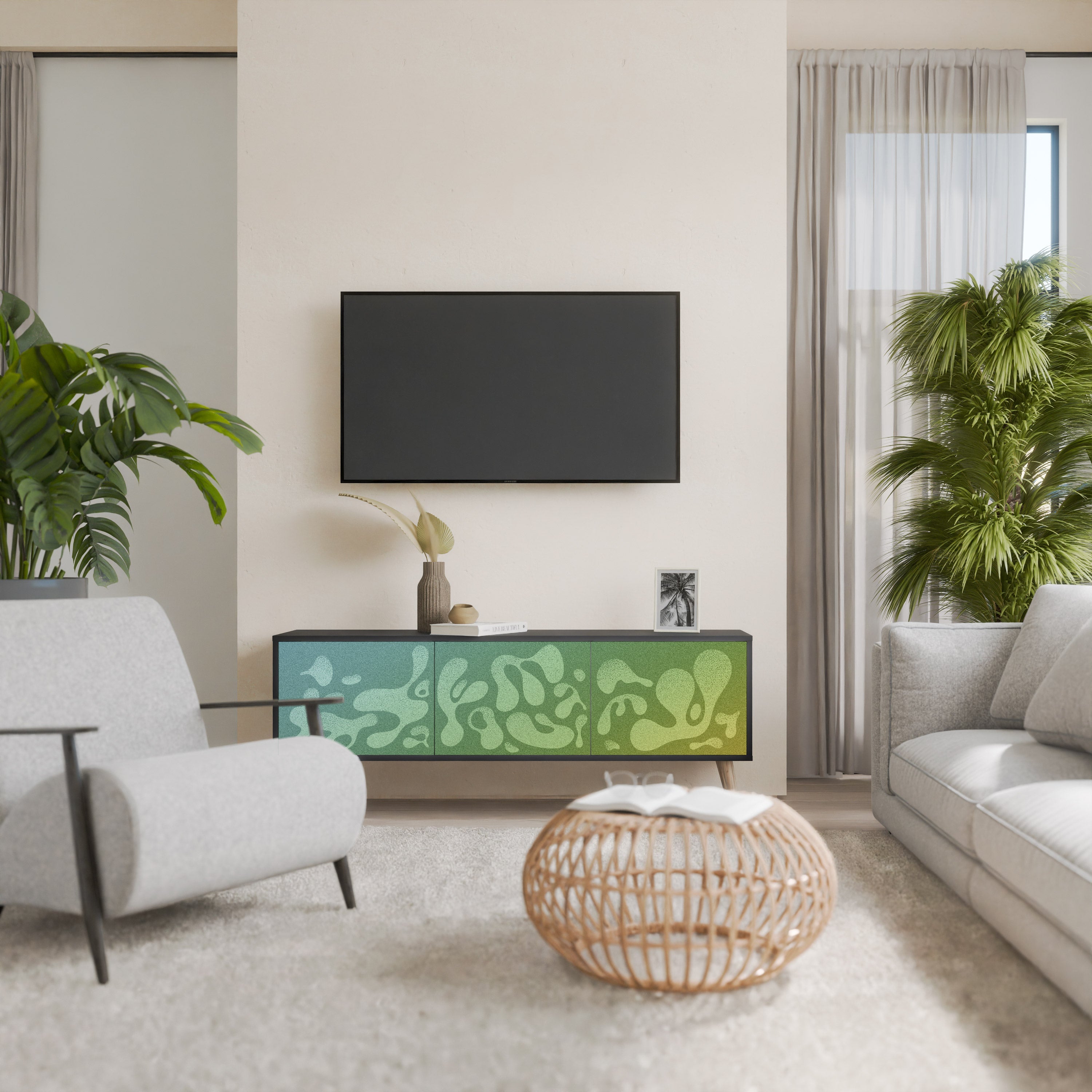 Meuble TV 3 portes IRREGULAR BLUE en finition noire