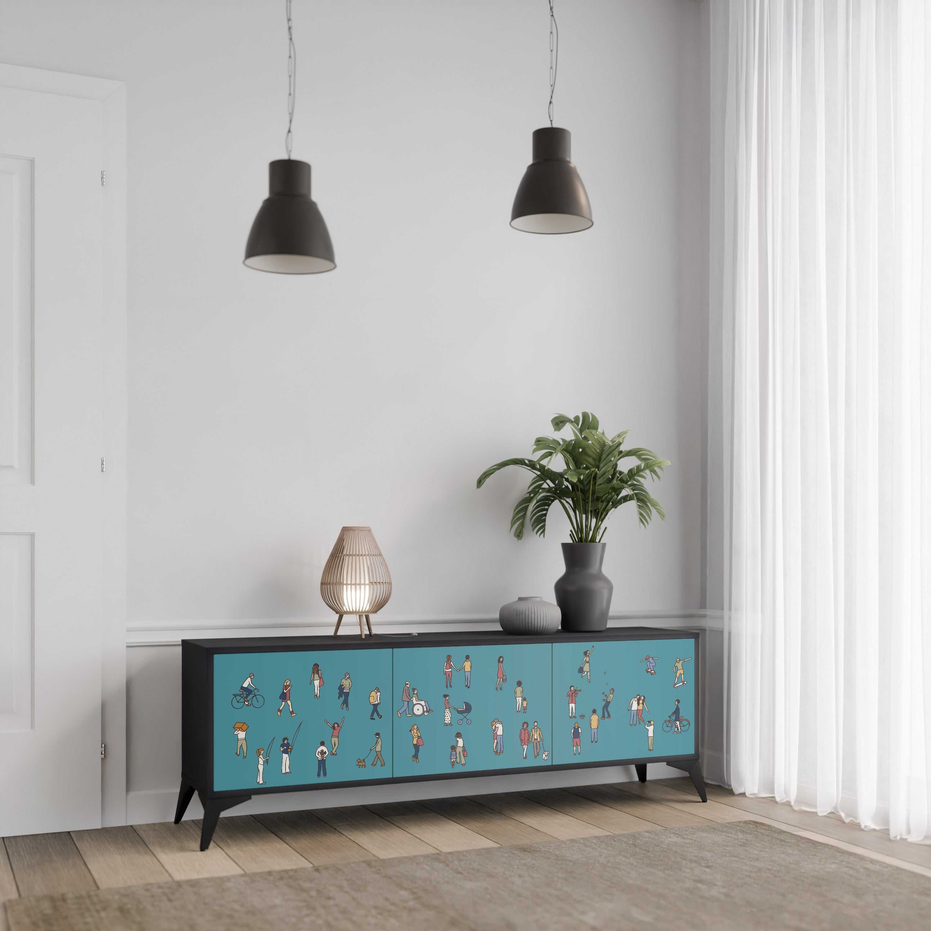 Meuble TV 3 portes COLLECTIVE STREAM finition noire