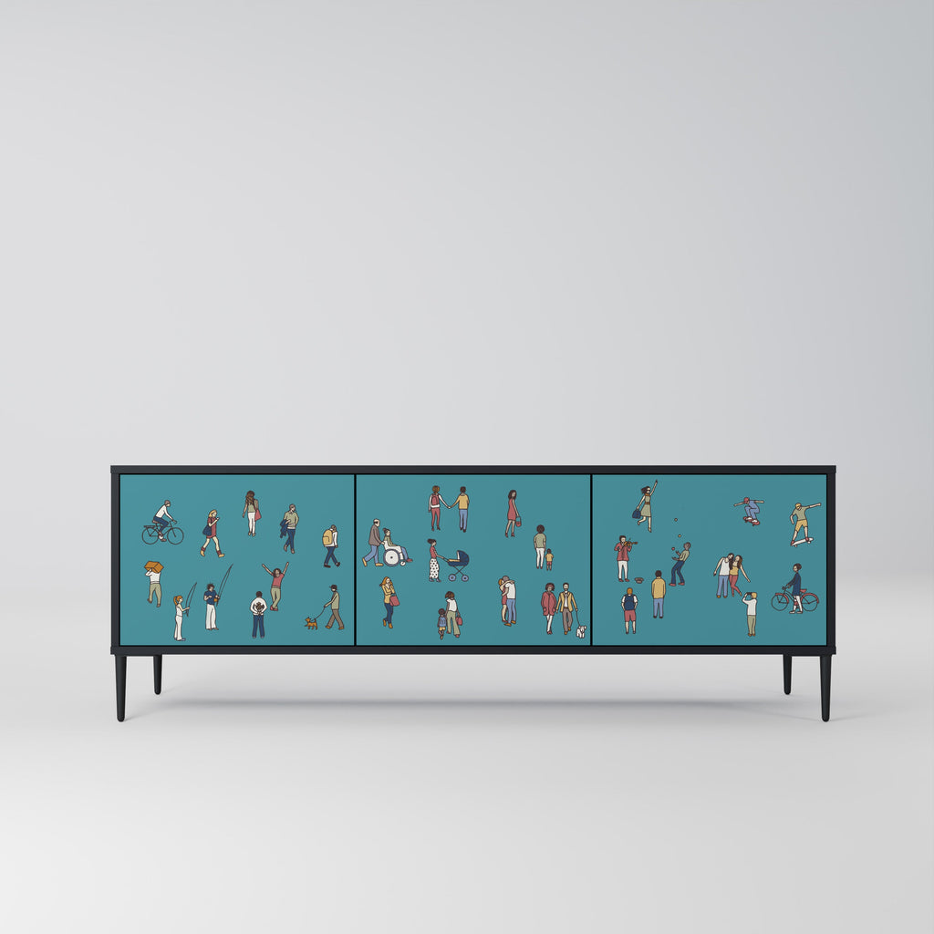 COLLECTIVE STREAM 3-Door TV Stand in Black Finish