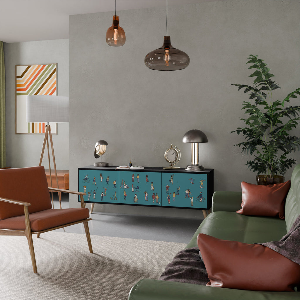 COLLECTIVE STREAM 3-Door TV Stand in Black Finish