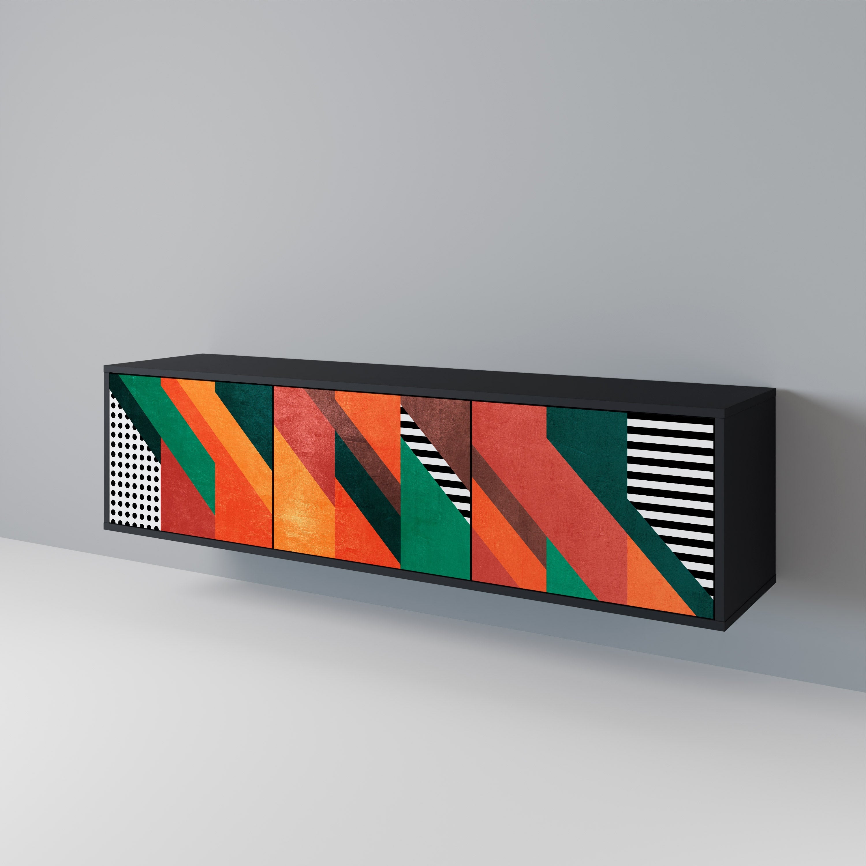 Meuble TV 3 portes MAKESHIFT ARTISTRY en finition noire