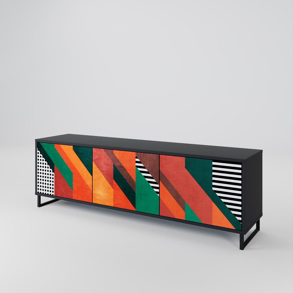 MAKESHIFT ARTISTRY 3-Door TV Stand in Black Finish