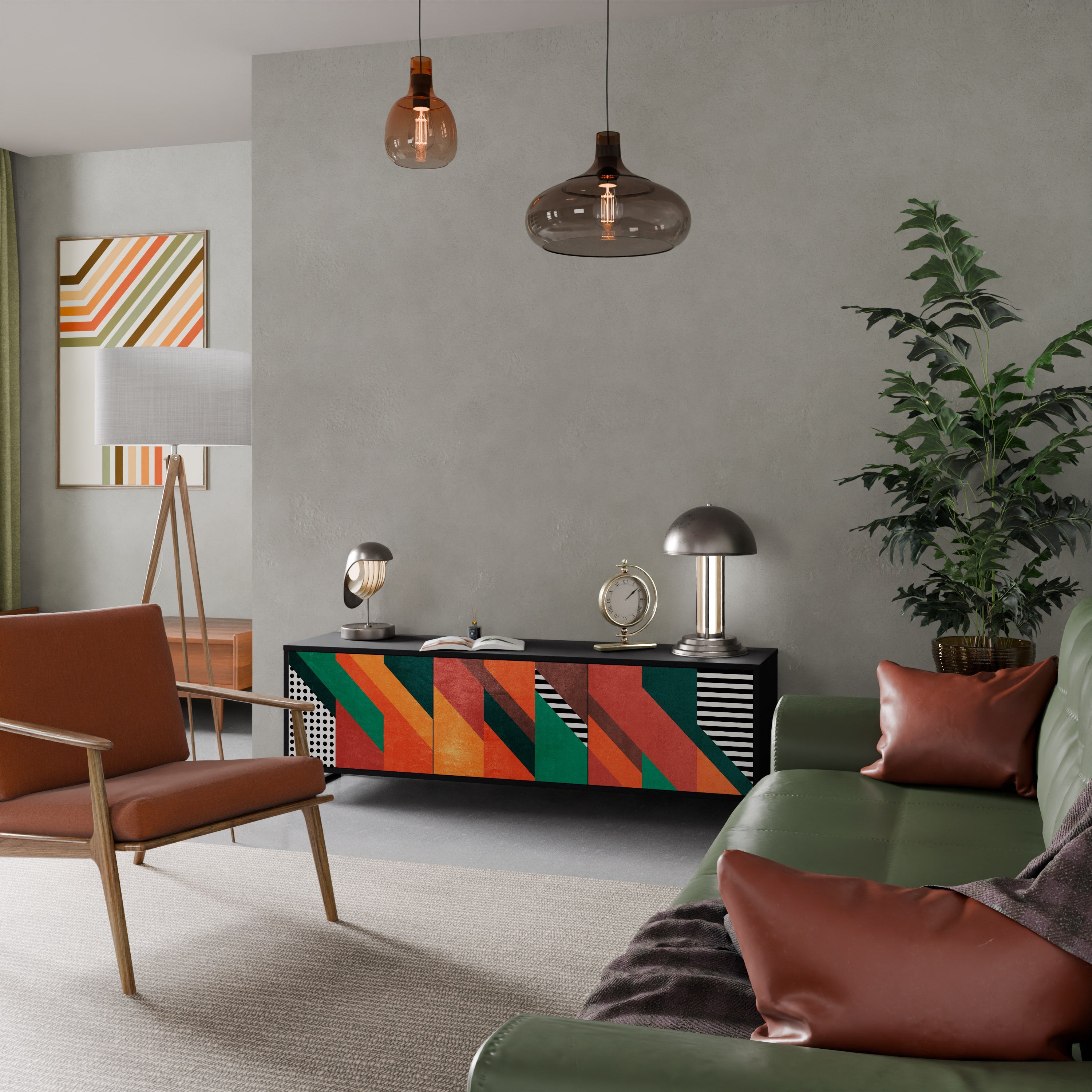 Meuble TV 3 portes MAKESHIFT ARTISTRY en finition noire