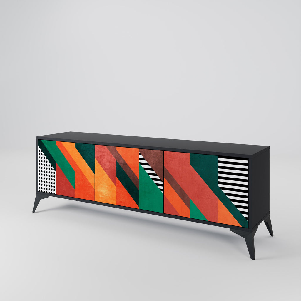 MAKESHIFT ARTISTRY 3-Door TV Stand in Black Finish