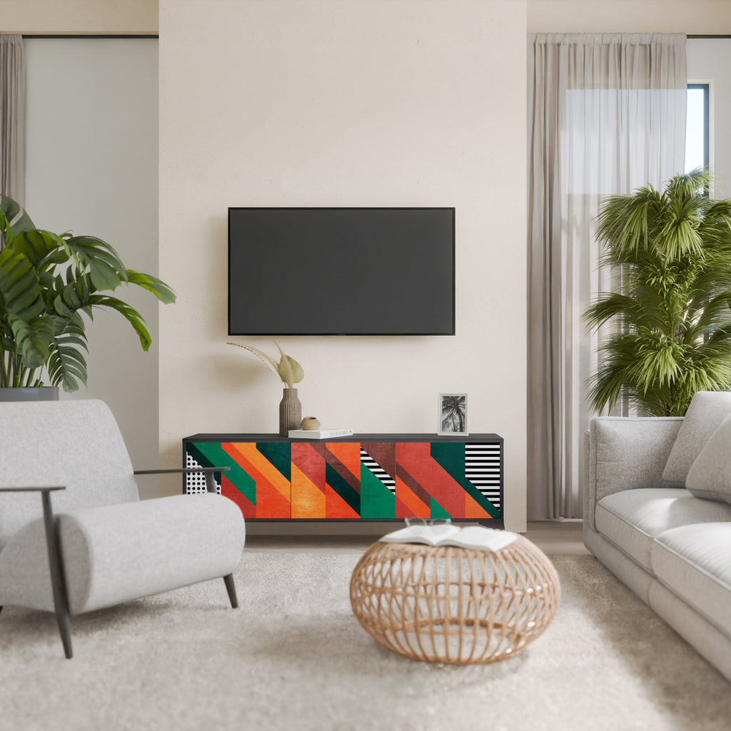 MAKESHIFT ARTISTRY 3-Door TV Stand in Black Finish