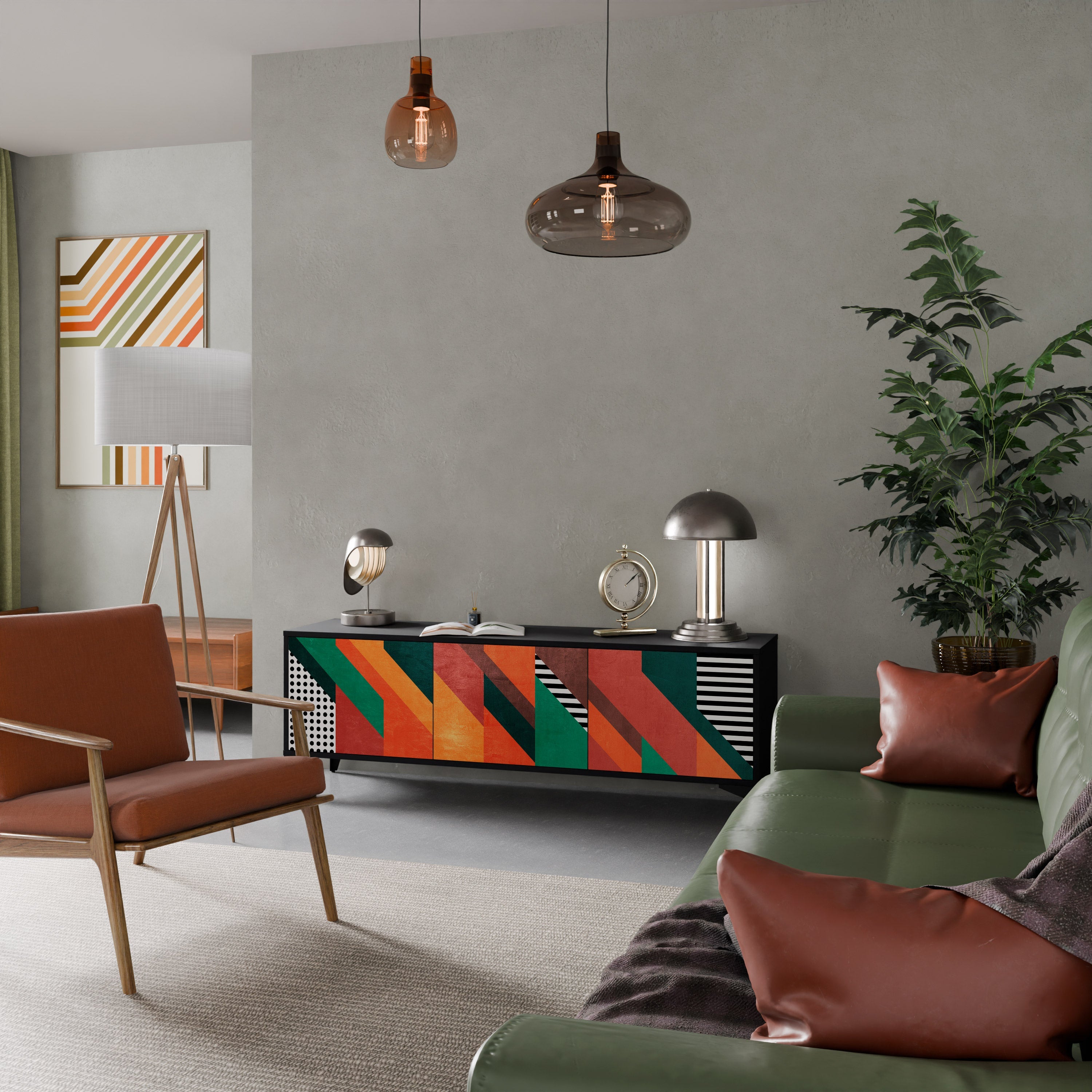 Meuble TV 3 portes MAKESHIFT ARTISTRY en finition noire