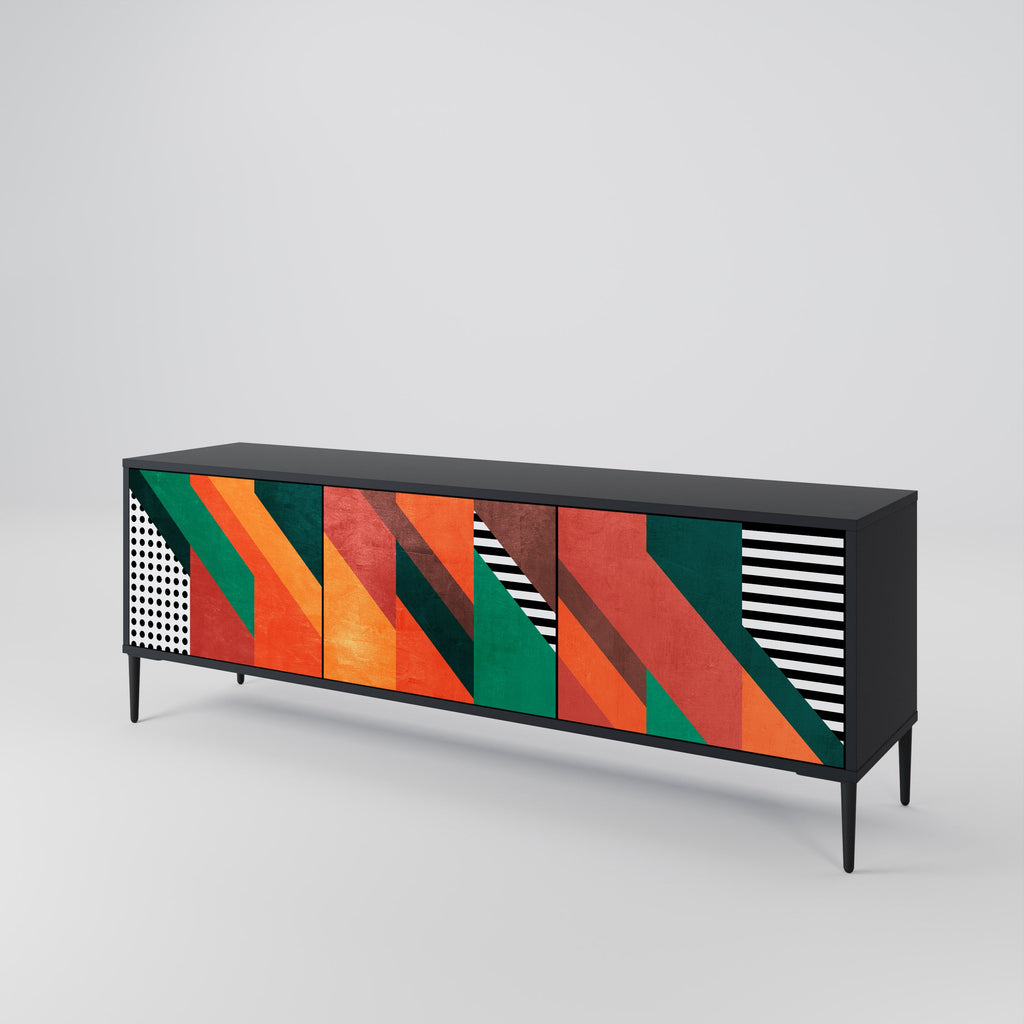 MAKESHIFT ARTISTRY 3-Door TV Stand in Black Finish