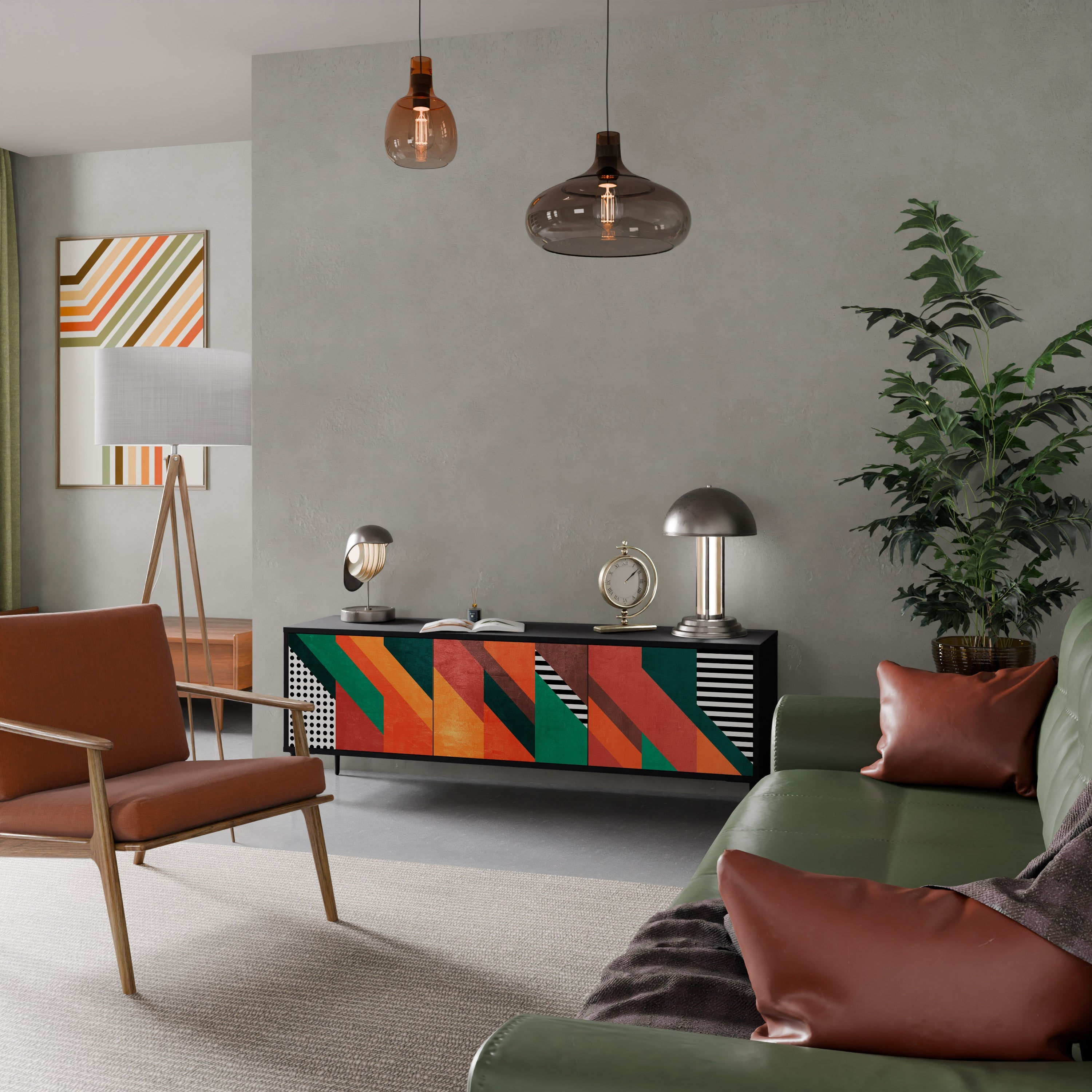 Meuble TV 3 portes MAKESHIFT ARTISTRY en finition noire