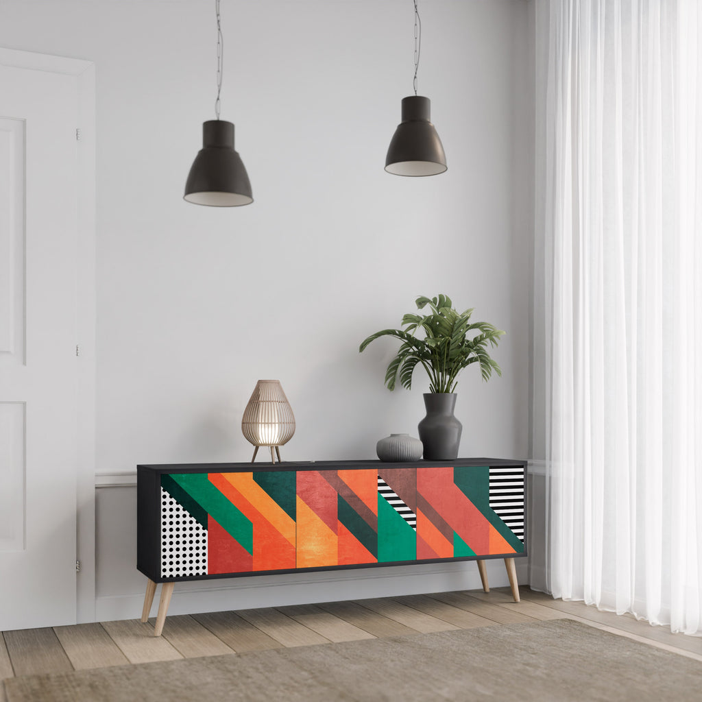 MAKESHIFT ARTISTRY 3-Door TV Stand in Black Finish