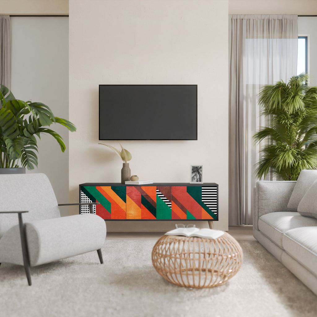 MAKESHIFT ARTISTRY 3-Door TV Stand in Black Finish