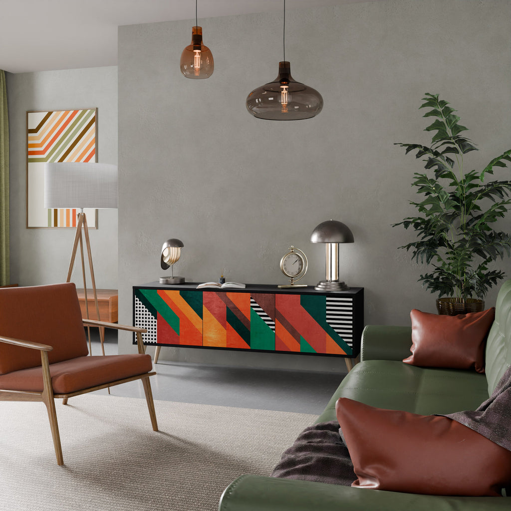 MAKESHIFT ARTISTRY 3-Door TV Stand in Black Finish