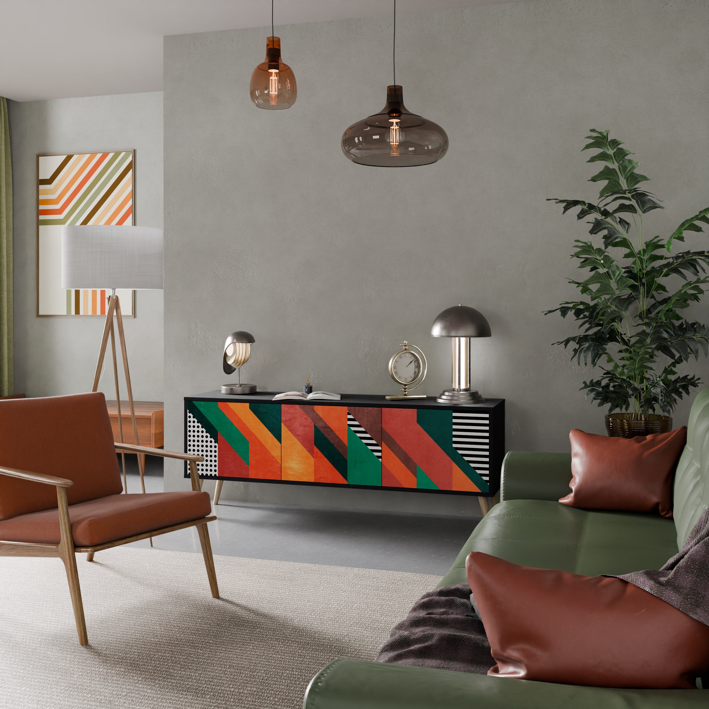 Meuble TV 3 portes MAKESHIFT ARTISTRY en finition noire