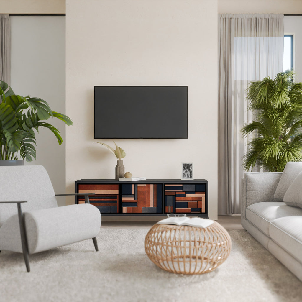 INTREPID FORMATION 3-Door TV Stand in Black Finish