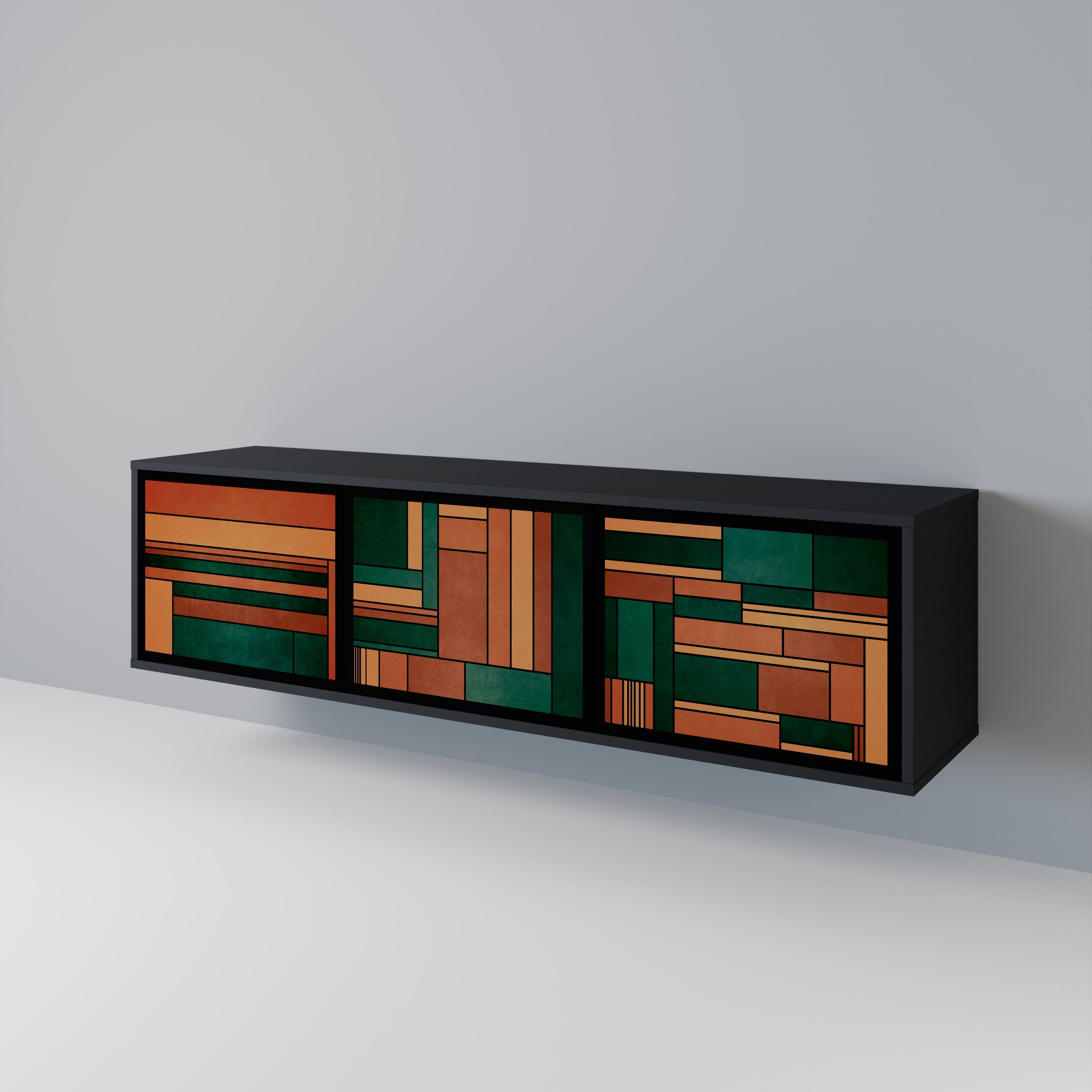 Meuble TV 3 portes EARTHY FIGURES en finition noire