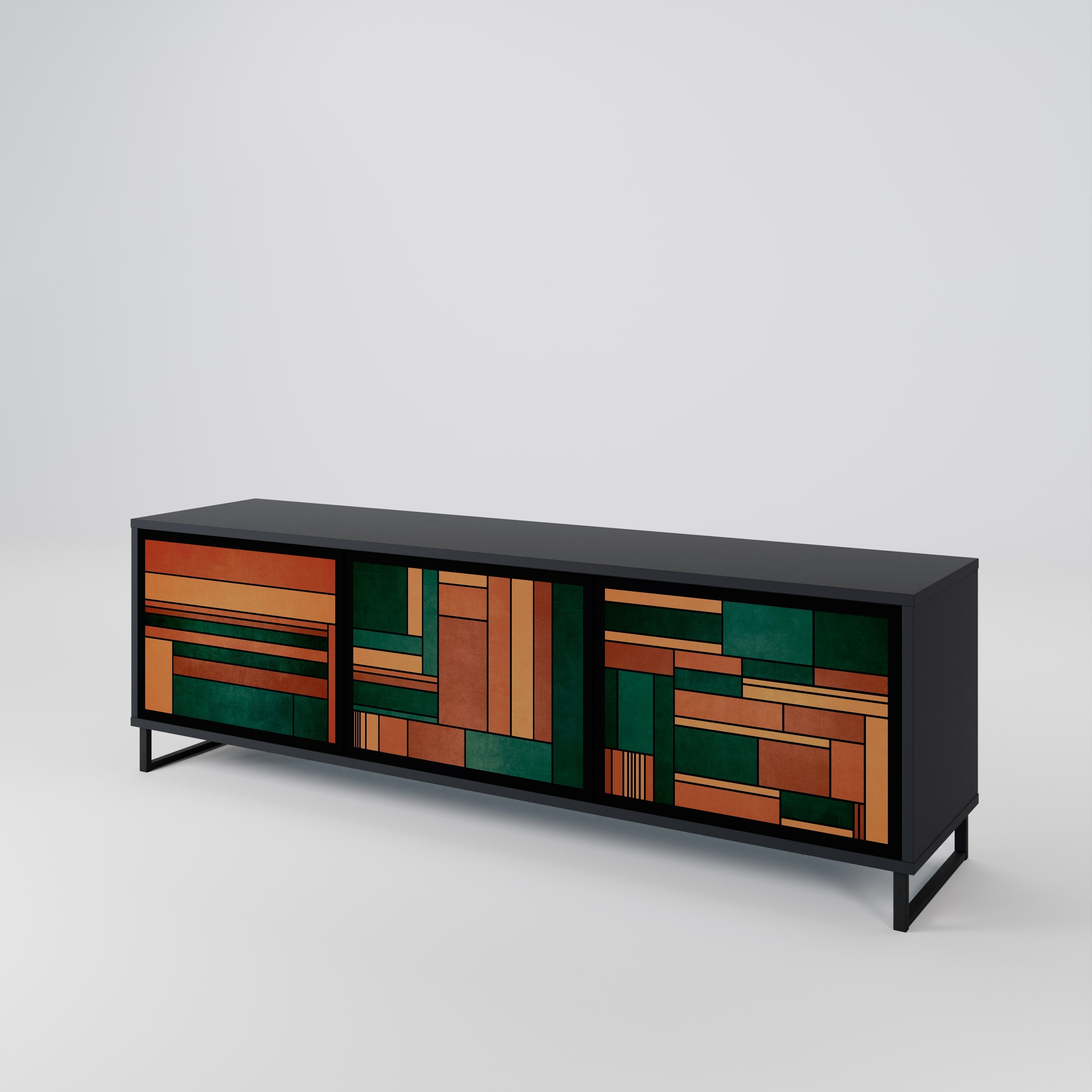 Meuble TV 3 portes EARTHY FIGURES en finition noire