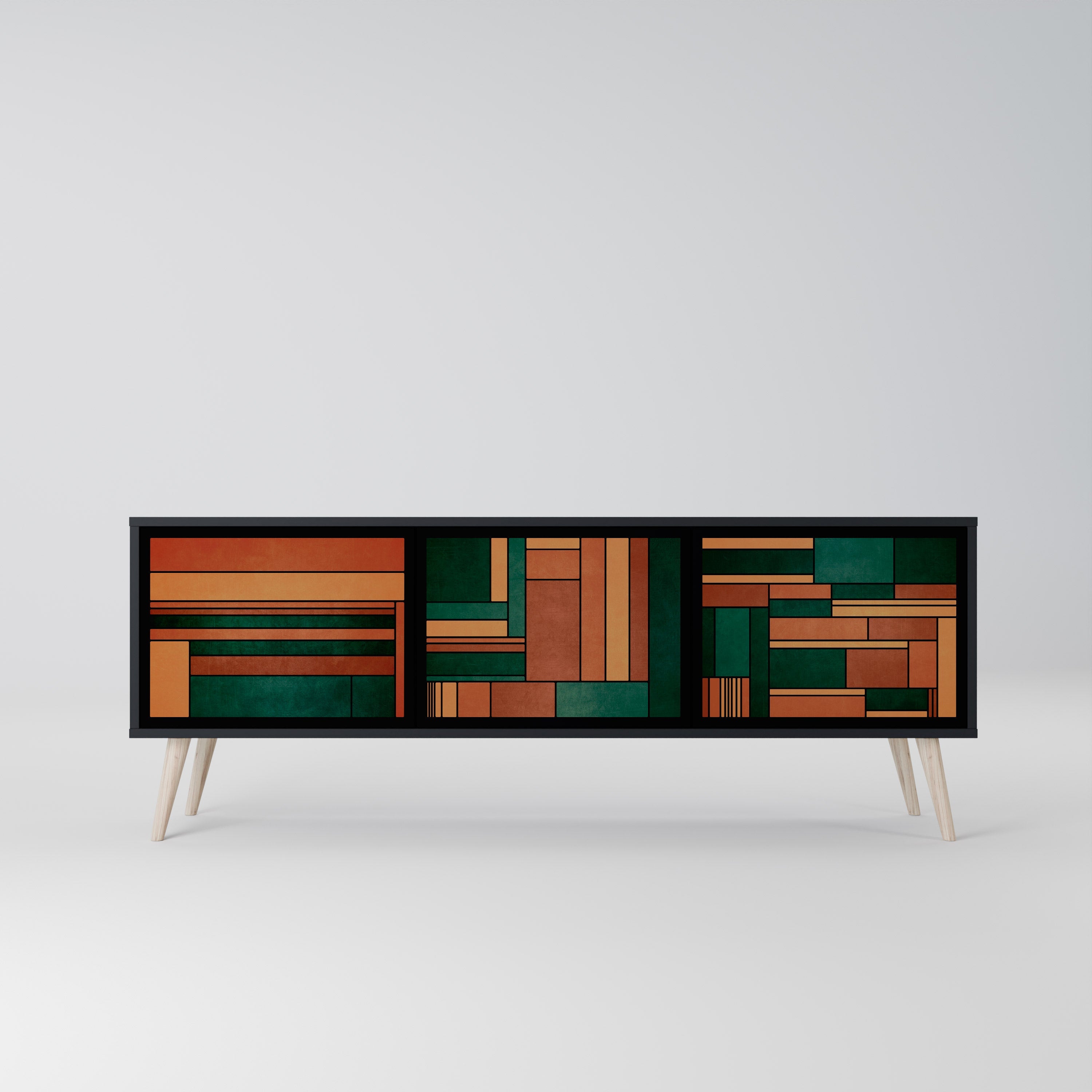 Meuble TV 3 portes EARTHY FIGURES en finition noire