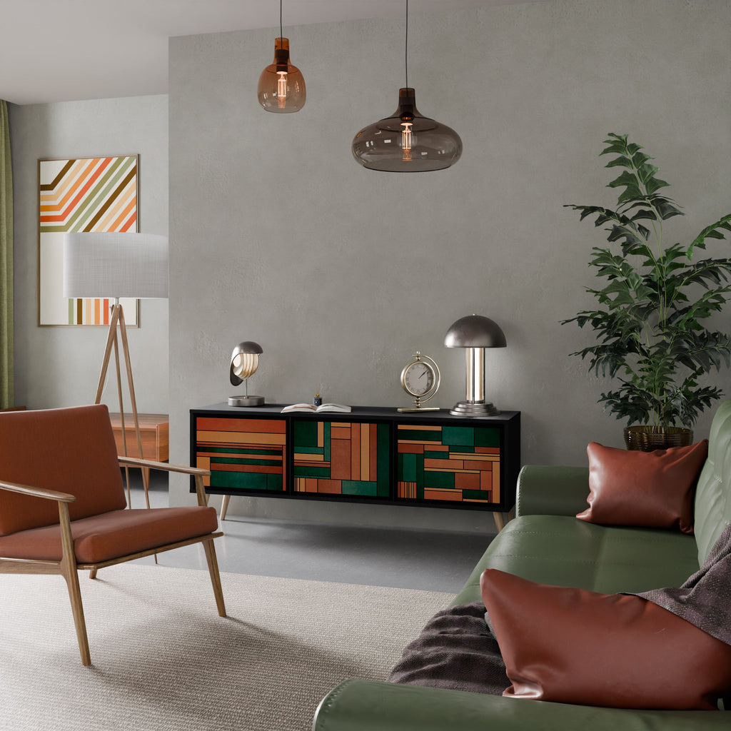 EARTHY FIGURES 3-Door TV Stand in Black Finish