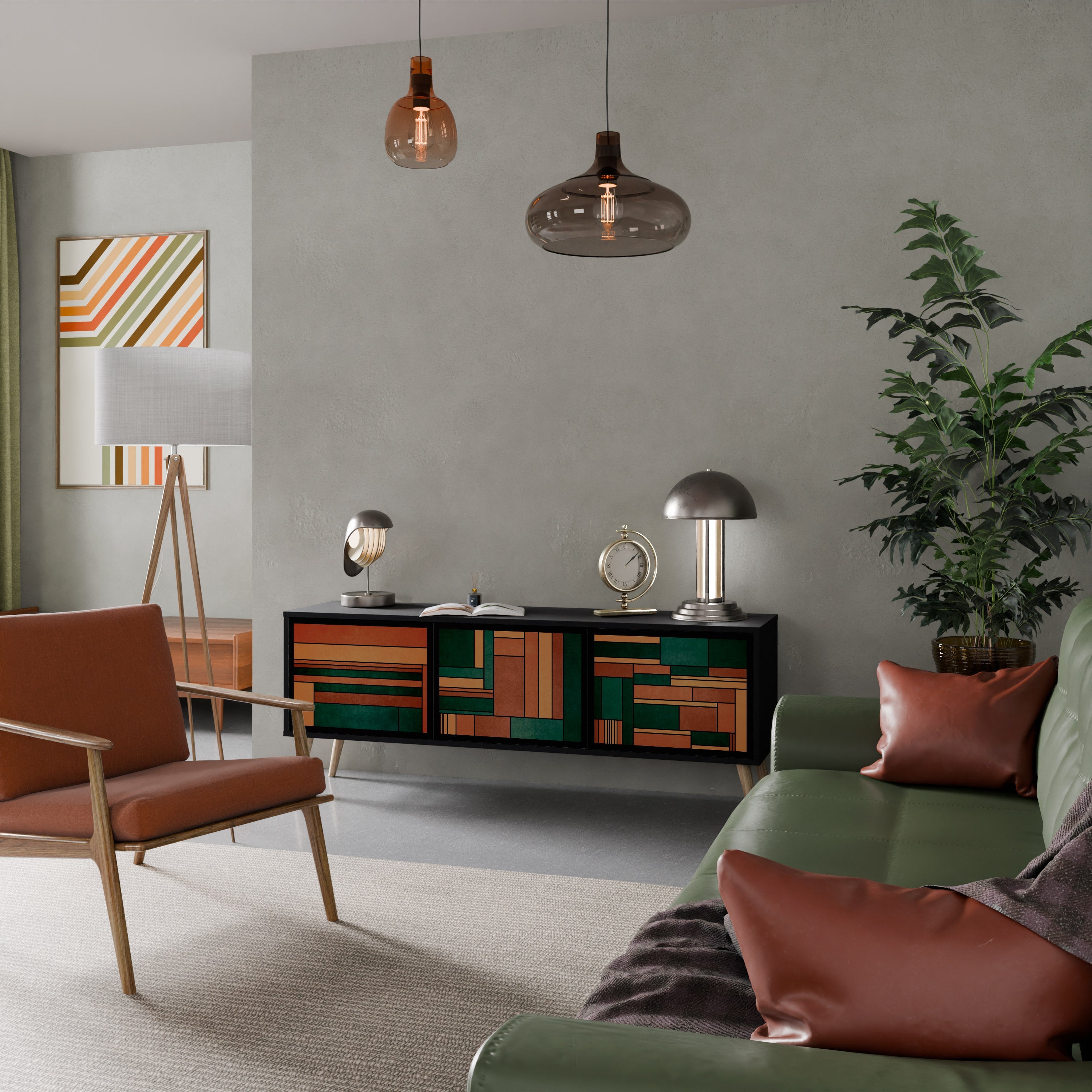 Meuble TV 3 portes EARTHY FIGURES en finition noire