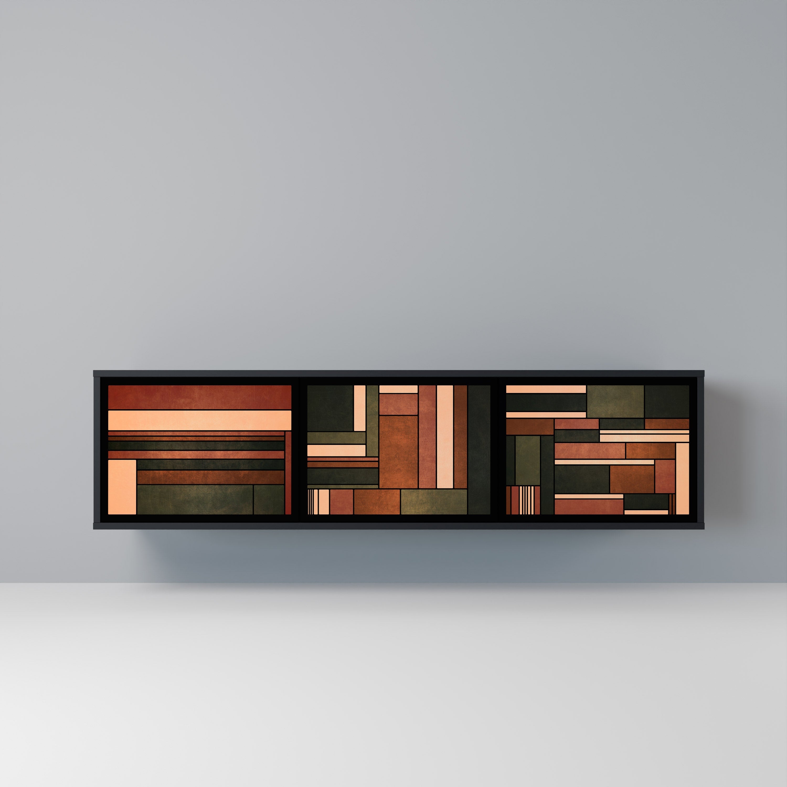 Meuble TV 3 portes FIGURES OF NATURE finition noire