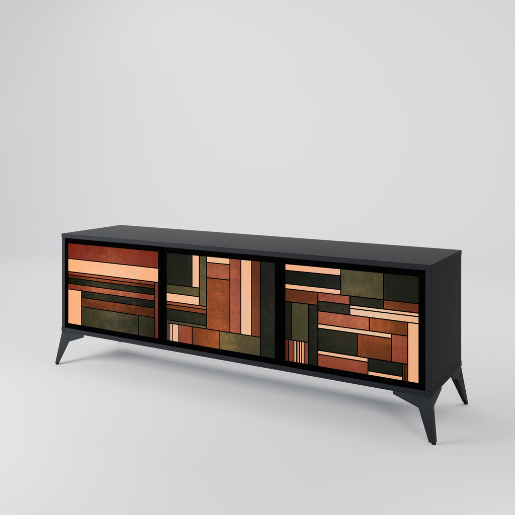 FIGURES OF NATURE 3-Door TV Stand in Black Finish