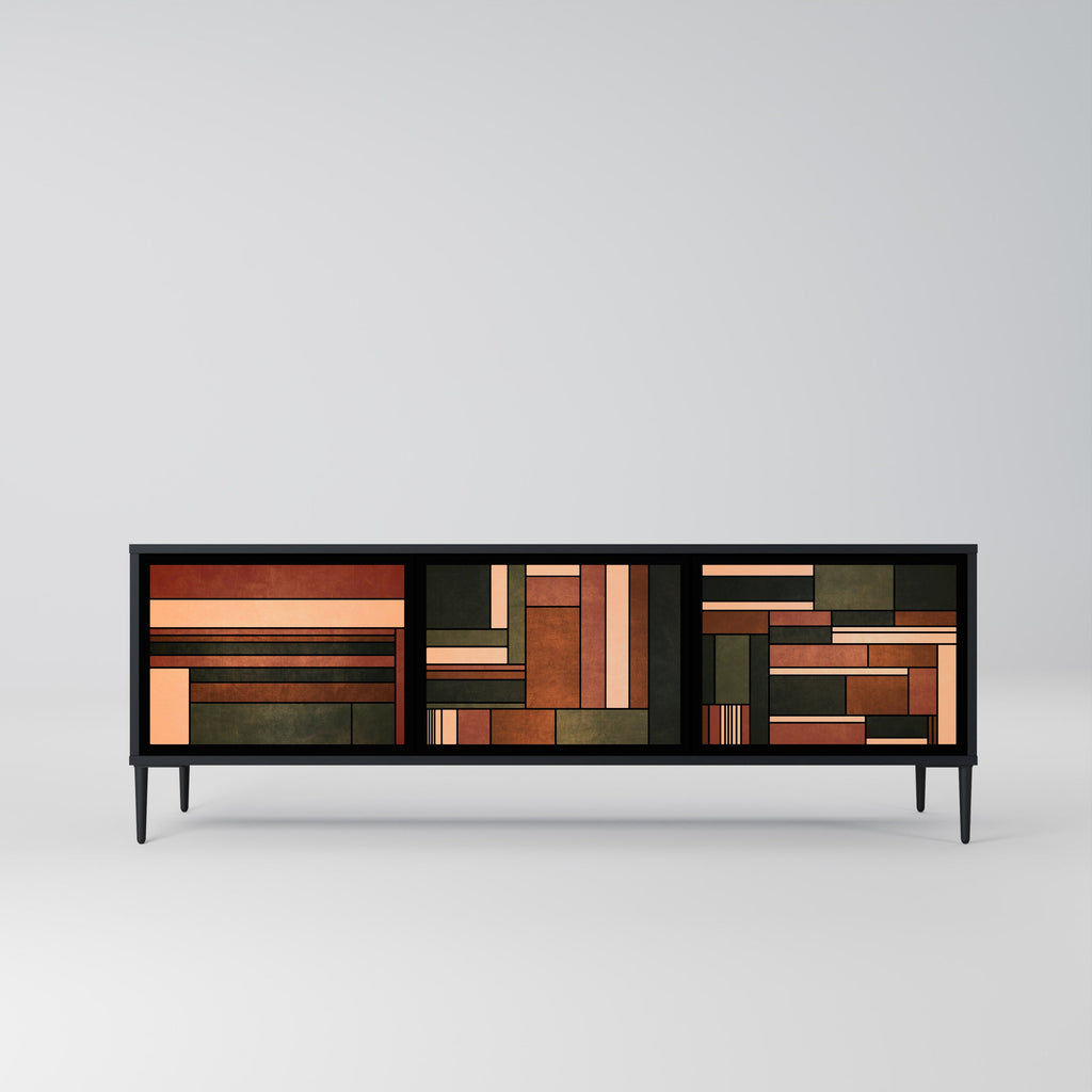 FIGURES OF NATURE 3-Door TV Stand in Black Finish