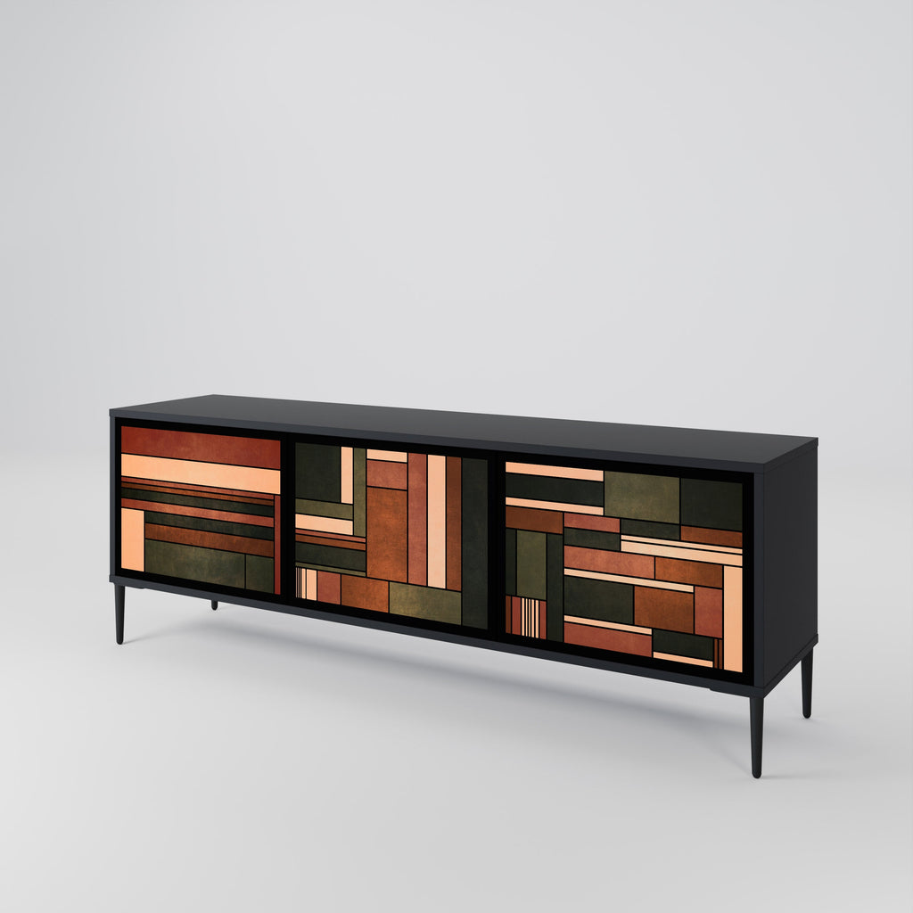 FIGURES OF NATURE 3-Door TV Stand in Black Finish